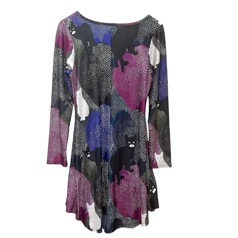 Simply Aster Dress Black Cat Artsy Art to Wear Skater Whimsigoth Stretchy Size S